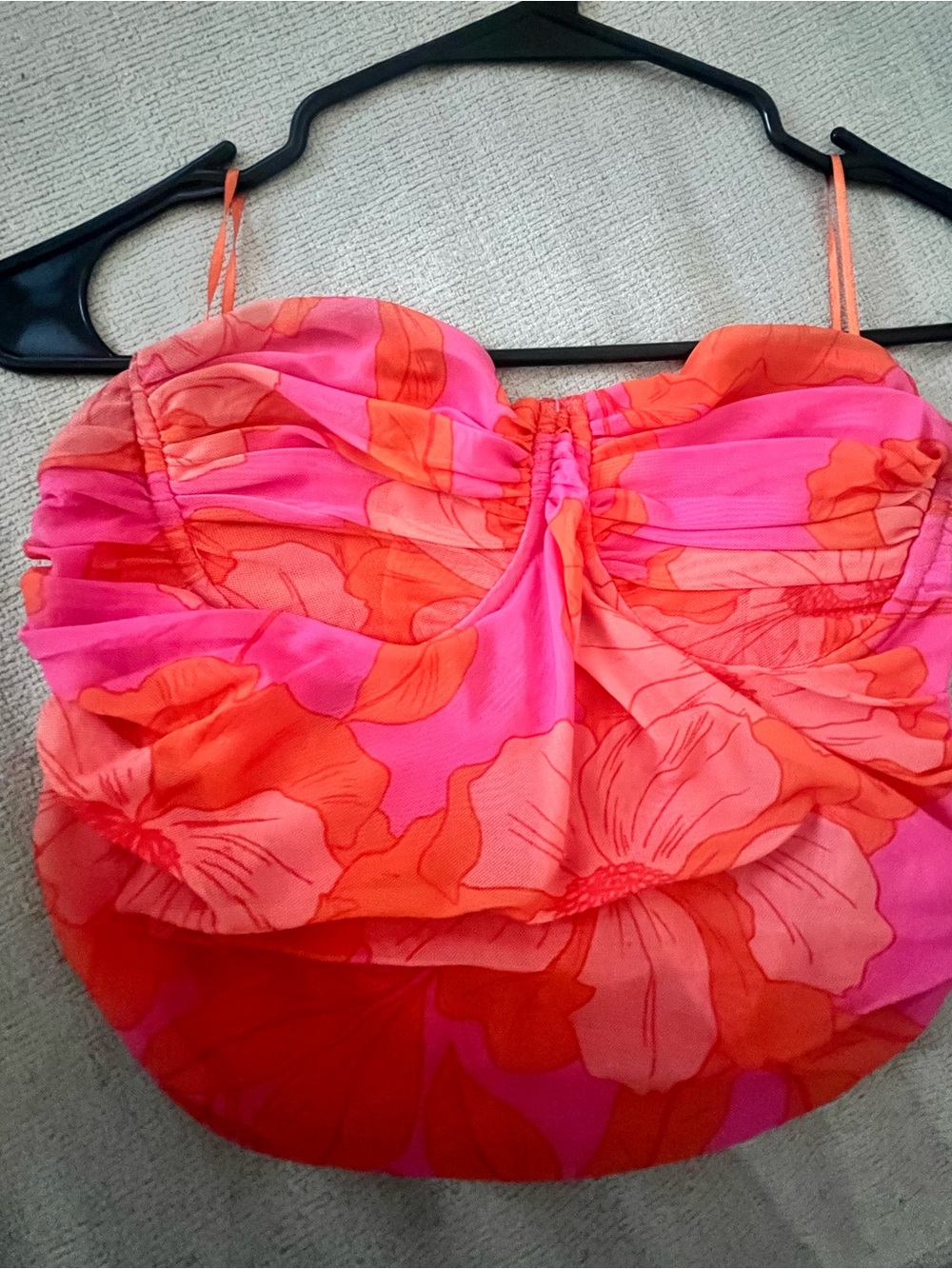 Zara Pink and Orange Ruched Floral Crop Top / Size L